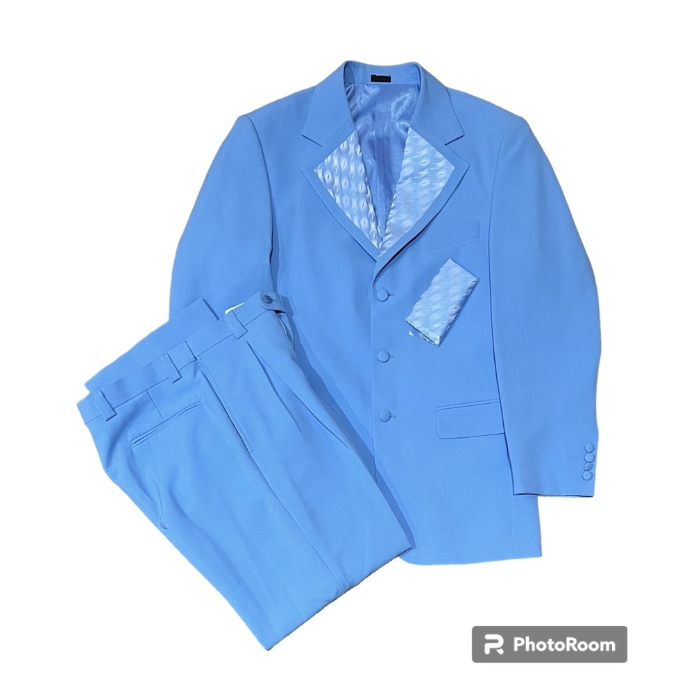 Vintage Falcone Light Blue 3-Button Suit 38R 31x30" C36